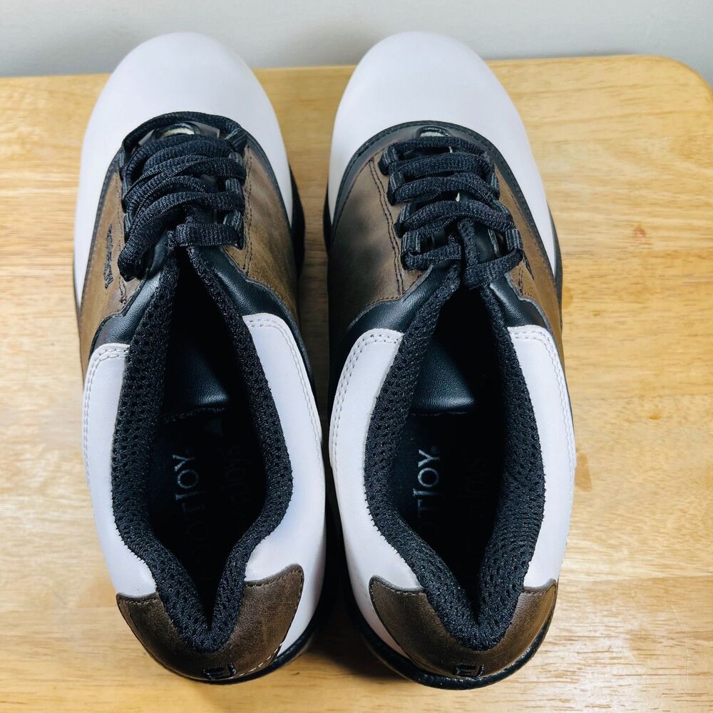 FootJoy GreenJoys Mens Shoes Size 9 White Brown Black Saddle Golf Spikes 45516 - Picture 6 of 10